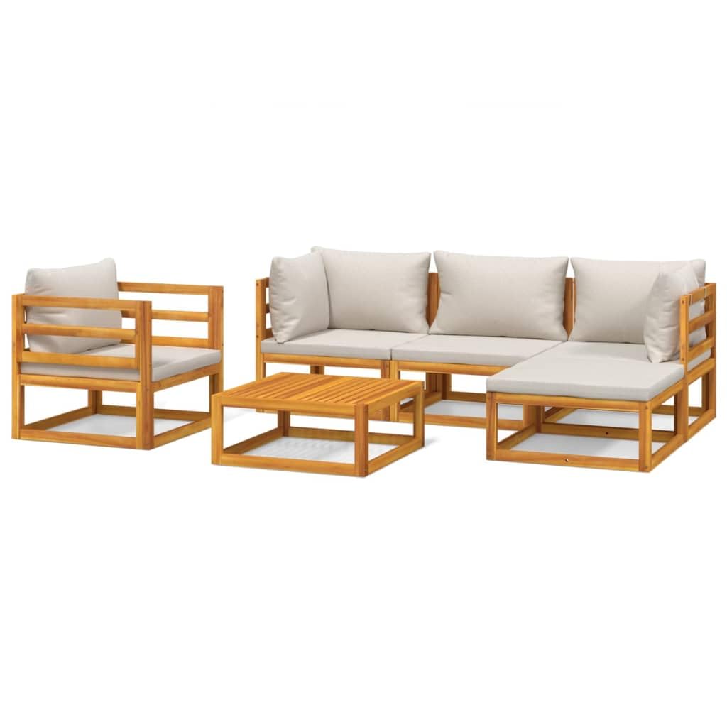 Mobili esterni, Assortimenti di giardini，Set Salotto Giardino 6pz Cuscini Grigio Chiaro Legno Massello,Per La Camera Da Letto, Il Soggiorno, Il Giardino