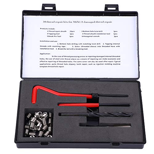lvifloae 30 Pieces Thread Repair Kit Stainless Steel Twist Drill Wrench Thread Insert Tap Insert Tool M6x1 Metric Imperial Unit Conversion Spiral Thread Repair Kit