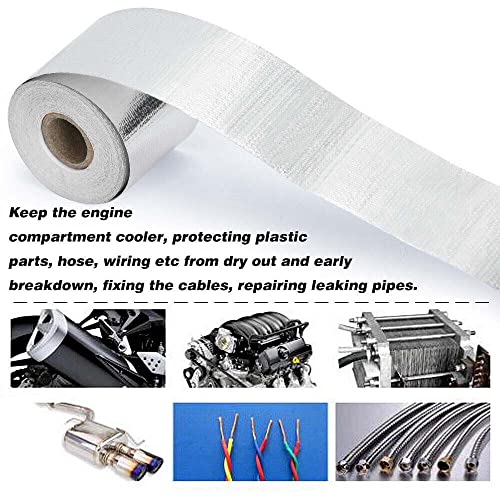 Image of Xinhan (Gold,Silver,Black) Aluminum Foil Heat Shielding Tape High Temperature Heat Reflective Adhesive Backed Tape Compatible With Car Intake Pipe Engine Bay Hoses Wires Etc (Silver, 2in x 15ft)