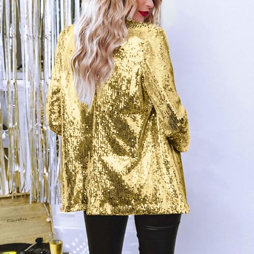 Women's Shiny Sequin Open Front Blazer Evening Party Sparkly Long Sleeve Slim Cardigan Coat Notch Lapel Suit Jackets3