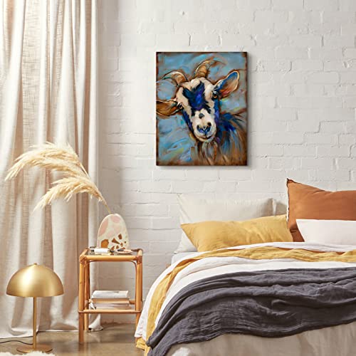 Rustic Goat Blue Canvas Wall Art Giclee Print Artwork Painting Picture For Livingroom Bedroom Home Office Decor Framed Ready To Hang 16X20 Inch Unframed #TOP6