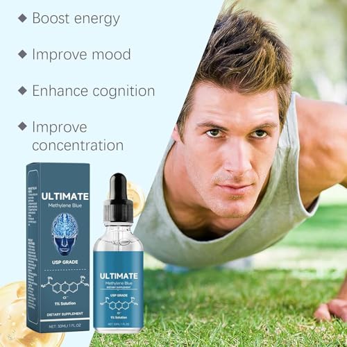 Image of Methylene Blue Pharmaceutical Grade-Boost Energy & Increase Absorption, USP Grade, Methylene Blue 1%- No Formaldehyde, No Gluten, No Alcohol, Liquid Drops