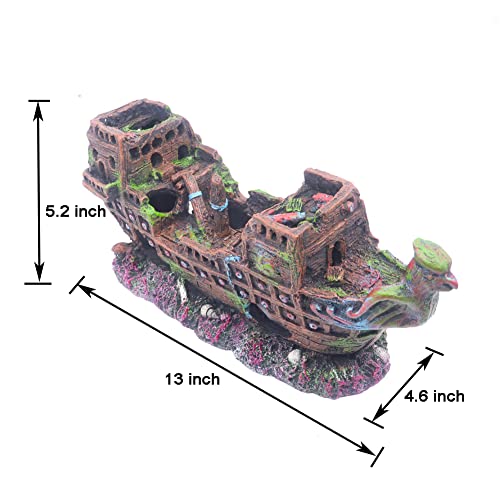 Image of Ulifery Aquarium Shipwreck Sunken Pirate Ship, Fish Tank Decorations Battleship War Boat for Betta Extra Large XL for 55-75 Gallon Tank