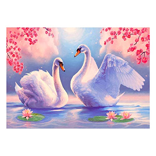 Diy 5D Round Diamond Painting By Number Kit, Full Drill Diamond Painting Kits Swans Rhinestone Embroidery Cross Stitch Kits Supply Arts Craft Canvas Wall Decor Stickers Home Decor 16X12 Inches #TOP17