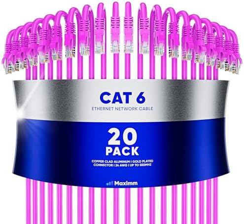 Maximm Cat 6 Ethernet Cable 25 Ft, (20-Pack) Cat6 Cable, LAN Cable, Internet Cable, Patch Cable and Network Cable - UTP (Black) 25 Feet
