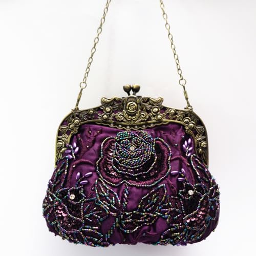 Image of Women's Vintage Beaded Sequin Flower Evening Handbags Wedding Clutches Prom Cocktail Party Handbags