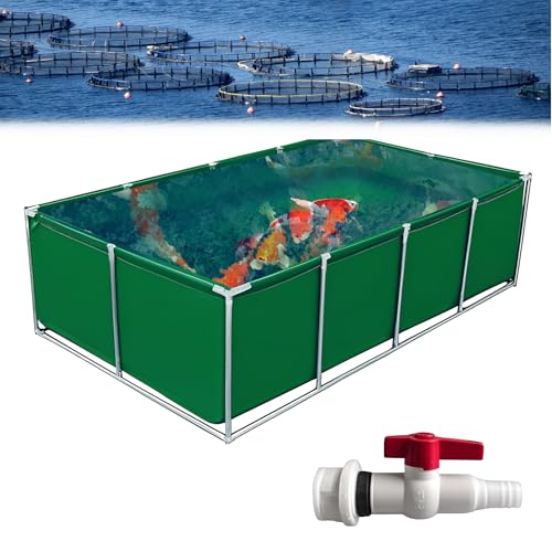 Poxvythb Estanque Cuadrado (Lona PVC + Armazón de Acero) para Acuicultura Temporal - Especial para Koi y Tortugas Acuáticas | 1.2x1x0.6m | Verde