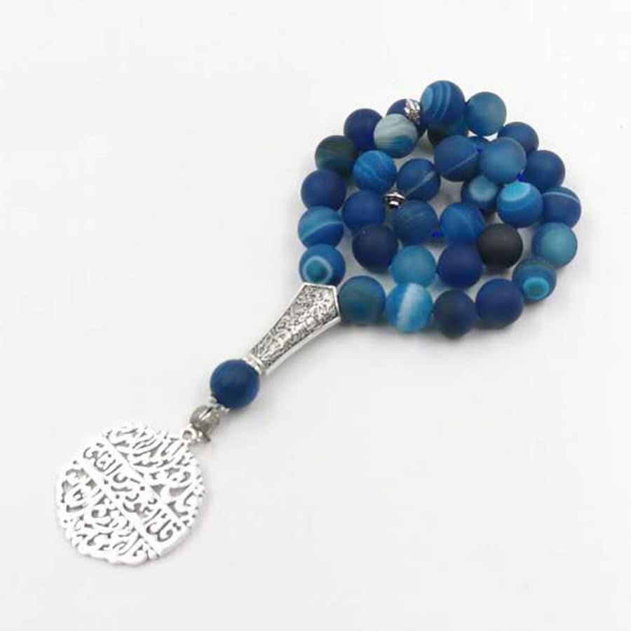 Tasbih Natural Blue Agate Stone gem misbaha Muslim Accessories 33 45 66 99 Rosary Bead Islamic Gift (8mm x 45beads)