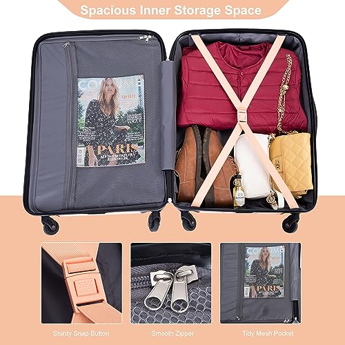 Expandable 3 Piece Luggage Sets PC Lightweight & Durable Suitcase with Two Hooks, Spinner Wheels, TSA Lock, (21/25/29) Peach4