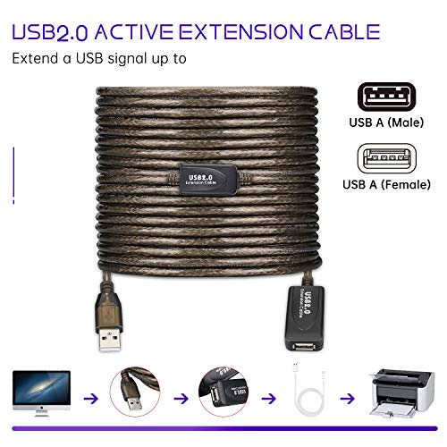 Image of USB 2.0 Type A Male to A Female Active Repeater Extension Cable 60ft, High Speed 480 Mbps