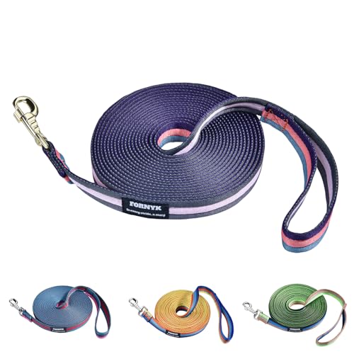 Fornyk Lunge Line for Horses & Training Leash for Dogs Tangle-Free Equine Lead Rope with Alloy Trigger Buckle and Swivel Snap Horse Training Equipment 26ft/8m (Black-Gray-Pink-Purple)