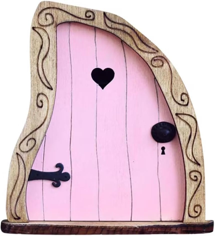 Pink Mini Fairy Garden Door for Tree, 3D Miniature Fairy Door for Fairytale Tiny House Doors, Bonsai Terrarium Micro Landscape Decoration Accessories Garden Miniatures