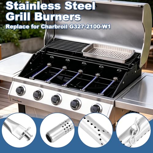 Image of Grill Replacement Parts for Charbroil Performance 5-Burner 463455021 463448021 463449021 463450022 463451022, 17 inch Cooking Grates, Heat Plates & Burners Tubes for Charbroil Gas Grill Repair Kit