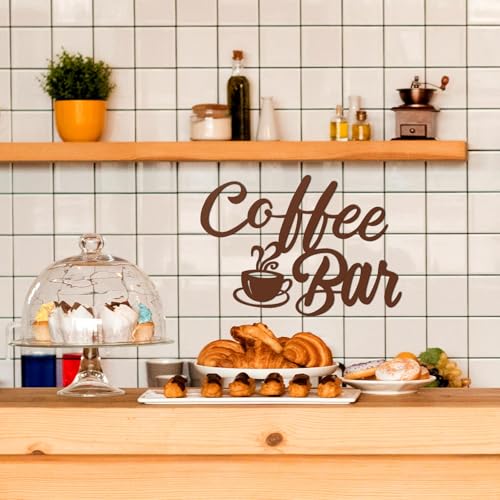 Image of Shimeyao Coffee Bar Accessories Coffee Bar Sign for Wall Metal Rustic Hanging Wall Art Vintage Brown Cup Letter Sign for Cafe Home Office Kitchen