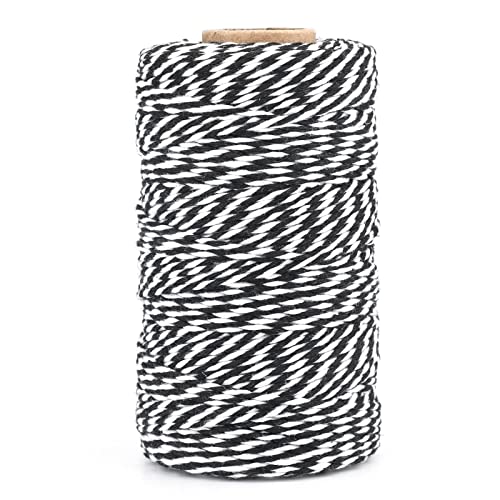 Image of G2PLUS White and Black String,2MM 328Ft Cotton Twine for Crafts & Wrapping | Soft White Black Cotton Twisted Twine for Halloween,Christmas Gift Wrapping,Macrame,DIY Arts and Crafts,Home Decor