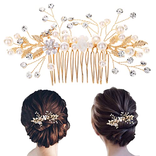 M Star Wedding Hair Comb,Pearl Crystal Bridal Hair Clip Hair Side Comb Flower Leaf Bead Bride Headpieces Vintage Bridal Hair Piece Wedding Hair Accessories For Brides Bridesmaid Women,Silver #TOP1