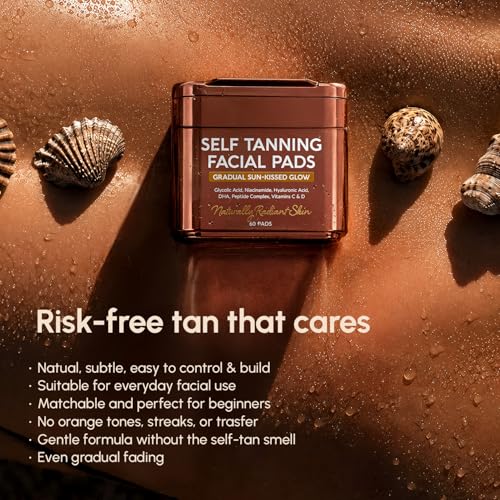 Image of MAREE Self Tanning Facial Pads - Exfoliating Glow Pads & Tan Towels for Face & Body - Travel Size Self Tanner Wipes for Sunless Face Tanning - No Rinse Gradual Natural Fair to Medium Tan Towelettes