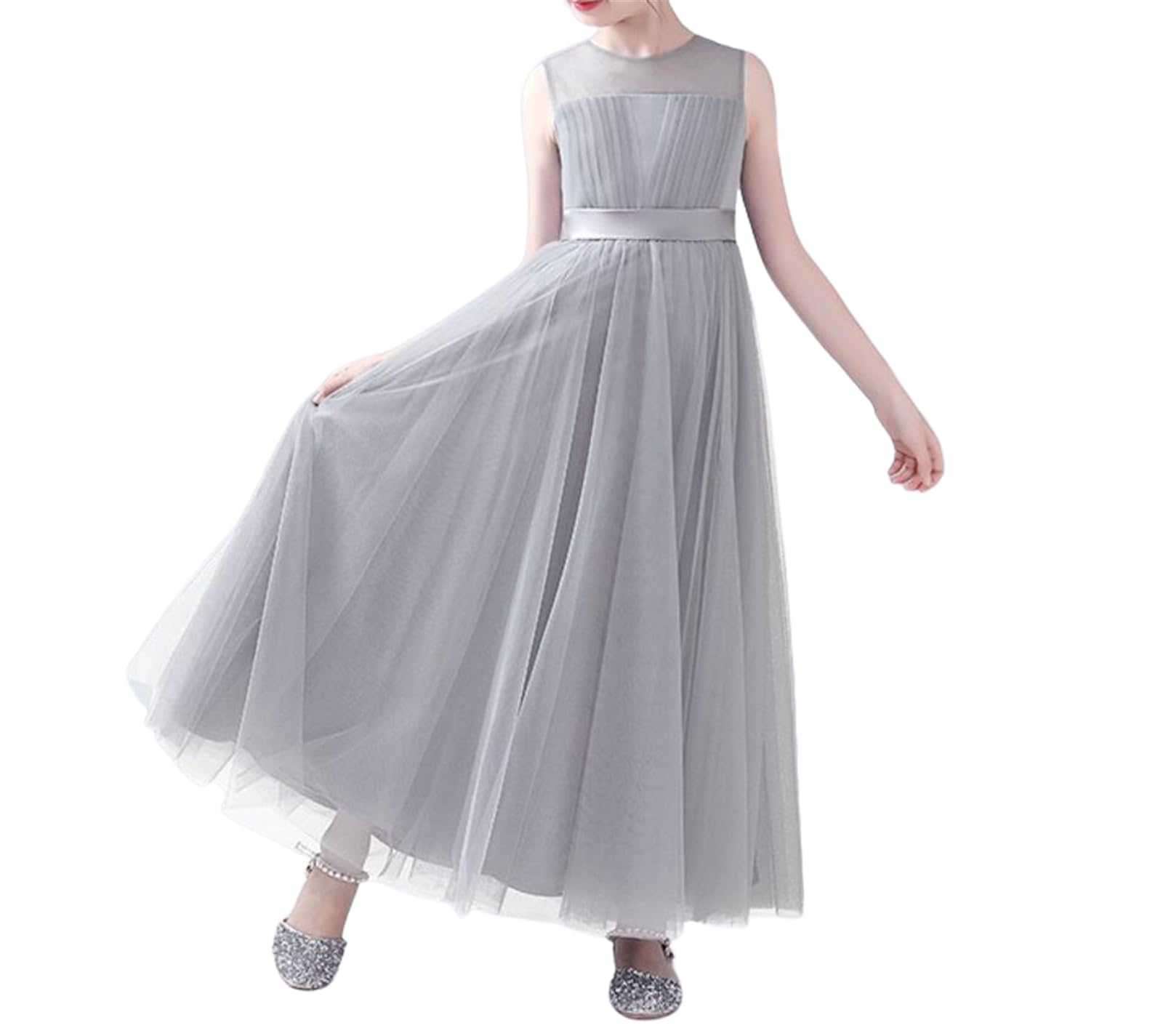OTMYIGO Vestido de Tul con Flores para niñas, para Boda, Fiesta de cumpleaños, Desfile de Princesa Infantil, Vestidos Largos para niñas, Ropa Formal de Noche