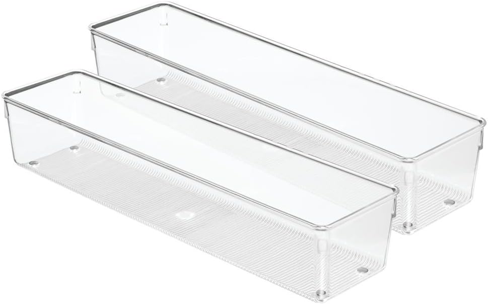 iDesign 53030M2 Linus Organiser Tray, Large Plastic Drawer Insert, Pack of 2 Accessories Organiser Boxes, Clear,10.2 cm x 40.6 cm x 7.6 cm