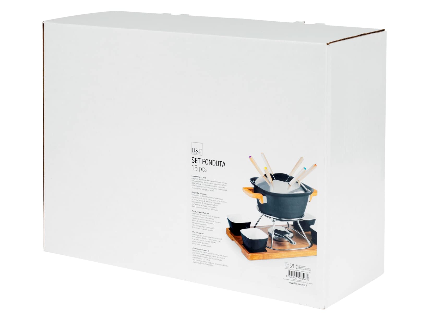 H&H Fondue-Set für 6 Personen, mit 4 Keramikschüsseln, Schwarz, 15 Stück