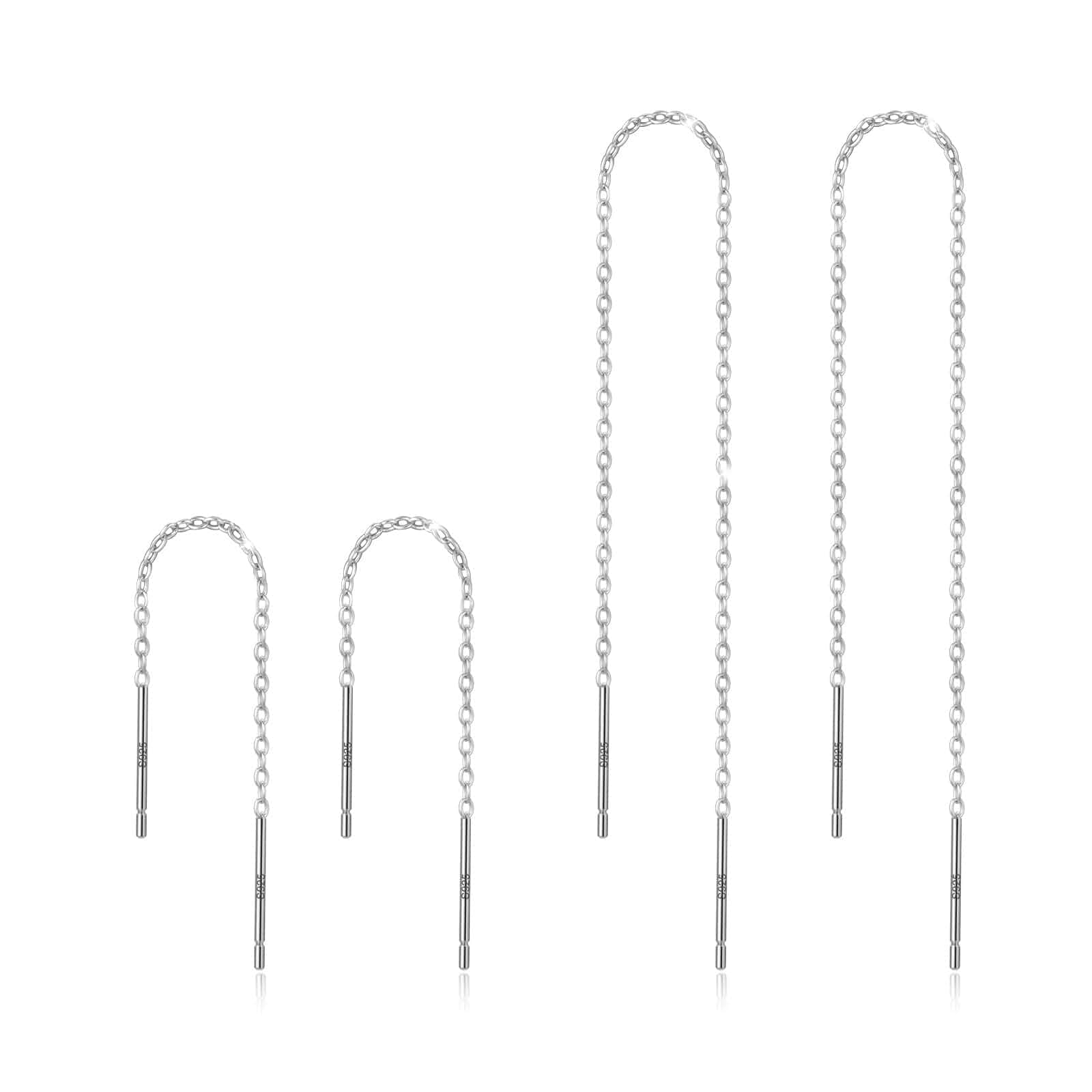 Chain Threader Earrings Dangle for Women Sterling Silver 925 2 Pairs Hypoallergenic and Versatile Pull Through Thread Dangly Earrings Woman 14K Gold Plated Silver (2.4" / 4.8")