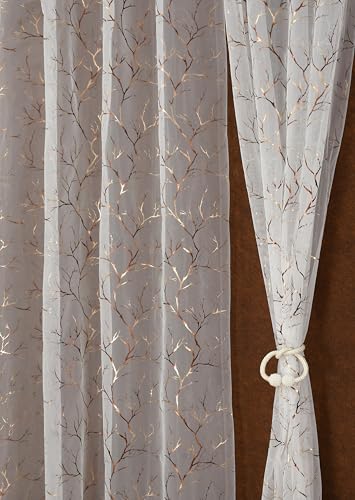 Image of Homefab India Multi Foil Transparent Sheer Curtain - 9 X 4 Feet, Long Door Curtains, White, Pack of 1 Piece