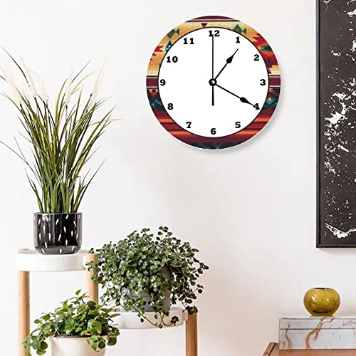 Decorative Silent No Ticking Wall Clock Southwestern Pattern Round Modern Wooden Clocks For Bedroom Living Room Home Office School Wall Art Decor, 10 Inches #TOP3