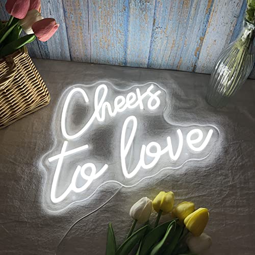 Image of Cheers to Love Neon Sign for Wall Decor, Cheers to Love Led Sign with USB Supply for Bedroom Birthday Wedding Decor，White Led Signs 15.7x11.8 Inch