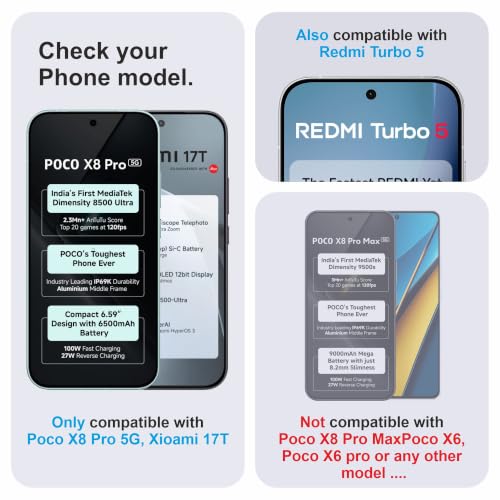 Image of Military-Grade Gorilla Tempered Glass For Poco X8 Pro, Xiaomi 17T and Redmi Turbo 5 (6.59 Inch) With Installation Kit | Edge to Edge Coverage | Black