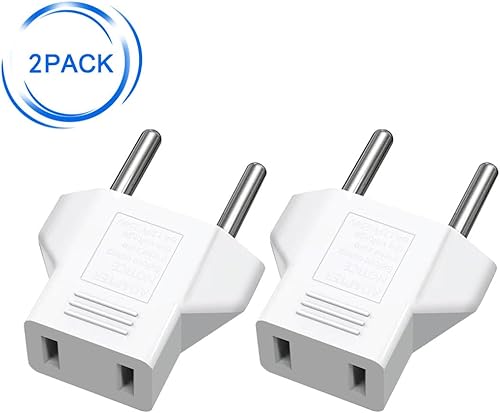 Miniatura 2 de (blanco-2 piezas) Enchufe de la UE a enchufe de viaje de enchufe de EE. UU., Enchufe de pin redondo europeo a enchufe de viaje de EE. UU.Japón,