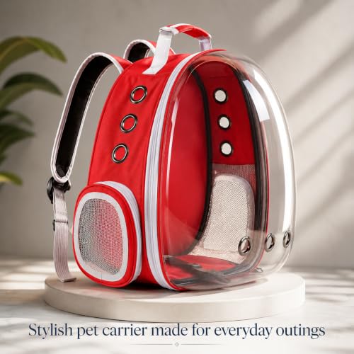 Image of Large Cat Backpack Carrier ExpandablePet Carrier Backpack for Small Medium Cats Fit Up to 18 Lbs, Foldable Puppy Backpack Carrier for Travel,Hiking (Red, Bubble)