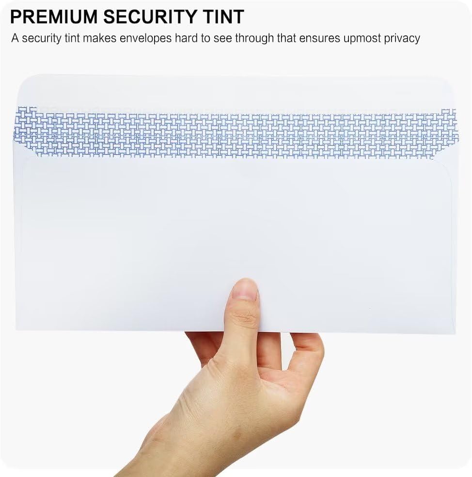 HERKKA #10 Security Self-Seal Envelopes, No.10 Windowless Bussiness Envelopes, Security Tinted with Printer Friendly Design - Size 4-1/8 x 9-1/2 Inch - White - 24 LB - 500 Pack - Image 3