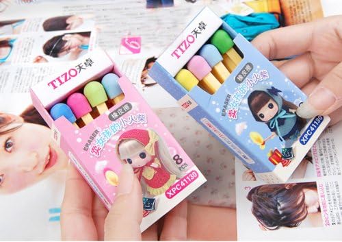 kawaii Tizo 8 Colours Matches Sticks Eraser in Blue or Pink Box