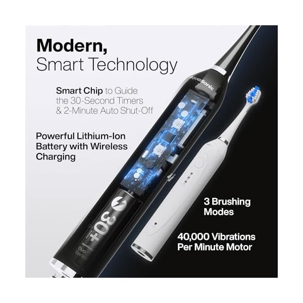 Aquasonic Duo - Dual Handle Ultra Whitening 40,000 VPM Wireless Charging Electric ToothBrushes - 3 Modes with Smart Timers - 10 Dupont Brush Heads & 2 Travel Cases Included - Image 3