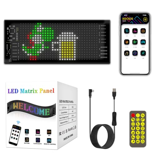 Pantalla LED Flexible Personalizable RGB, 17.3 x 7 cm Flexible Panel Led Publicidad Exterior Control vía App Bluetooth USB 5V/2A, Letrero LED Programable para Bares, Fiestas, Navidad, Bodas
