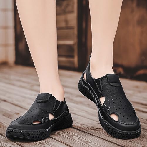 Men's Premium Leather Sandals, Outdoor Sports Sandals, Hand Stitched Non Slip Durable Rubber Soles, Hollowed Out Design Ensures Breathability While Being Stylish3
