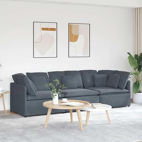 Large Modular Dark Grey Velvet Sectional Sofa, 118.1" Wide Living