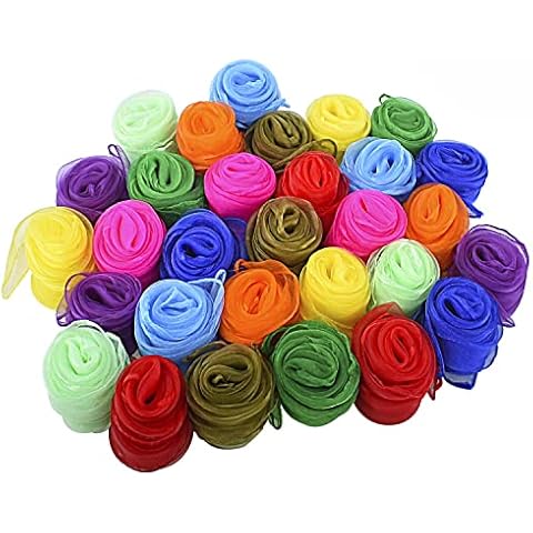 Blovec 30 Pcs Juggling Scarves for Kids, Square Dance Scarf Magic Movement Scarves Performance Props Accessories 24 by 24 Inch in 10 Colors Cover