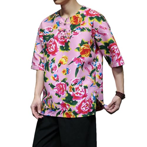 Chemise été style chinois rétro coton homme à manches moyennes décontractée