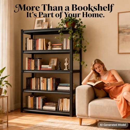 Image of 3 Tier Metal Bookshelf, 1200LBS Heavy Duty Deep Book Shelf, Adjustable Wide Black Bookcase, Modern Bolt-Free Industrial Book Shelves for Bedroom, Living Room, 28 inch W x14 D x 32 inch H