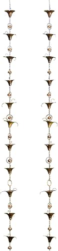 Ancient Graffiti Cadenas de lluvia de lirios y campanas, color cobre flameado, juego de 2 (2)