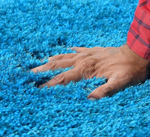 Image of AROMICK Modern Polyester Anti Slip Shaggy Fluffy Rug and Carpet for Living Room, Bedroom & Dining Room (2 x 3 Feet, Turquoise)