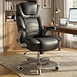 GYI Big and Tall Office Chair 400lb Wide Seat, Ergonomic High Back Leather Executive Desk Chair with Flip-up Arms, Black