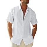 Mens Short Sleeve Cuban Camp Guayabera Shirt Linen Cotton Hippie Beach Button Down Shirts