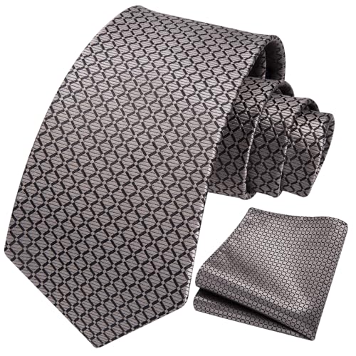 Image of HISDERN Mens Ties Plaid Tie and Pocket Square Set Classic Woven Formal Checkered Neckties & Handkerchief Wedding Party