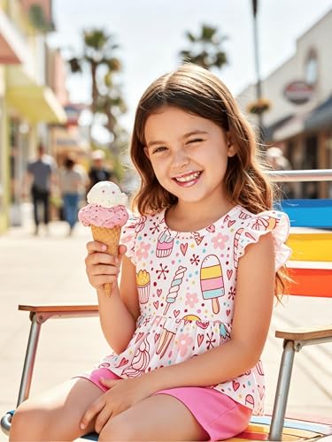 Image of Girls Summer Outfits Toddler Baby Girls Short Sets 2 Piece Clothing Set Flutter Sleeve Shirt and Short 2-7 Years