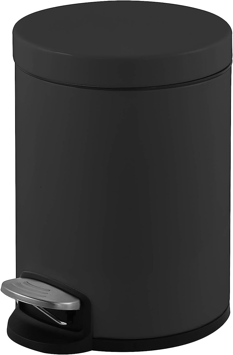 5L Bin, Matt Black, Round Pedal Trash Can With Lid, Hands-Free Ideal For Kitchen, Bathroom, Bedroom, Office 20X20X28 Cm Black