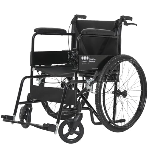 Image of Antara AGEasy (Max Group) Foldable Wheelchair for Old people, Adults & Patients | Extra Wide Seat, Spoke Wheels, Hand Brakes & Bottle Holder | Sturdy Frame, Lightweight, Adjustable Footrest and Seatbelt for Safety (WheelEasy Pro - Black)