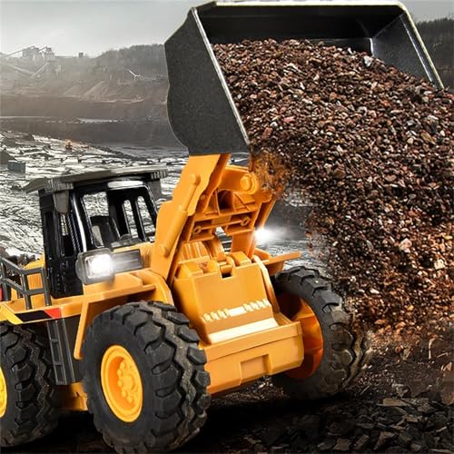 LioMaxi 9 K 1:16 4 Räder Bulldozer ferngesteuertes Spielzeug mit Licht und Sound, Metallschaufel, kabellose Fernbedienung, Front-Ladegerät mit Fernbedienung, für Geschenke für Kinder
