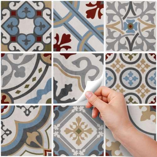 RE-COVERTILES - Adesivi per Piastrelle Bagno e Cucina 24 Pz 10x10 cm - PS00171 Decorazione murale in PVC impermeabile mattonelle mosaico stile cementine Azulejos
